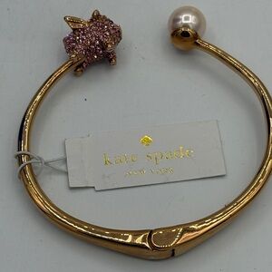NWT Kate Spade Crystal Pink Flying Pig Gold Bracelet with Pearl